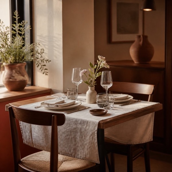 Illustration d’une table de restaurant dans une lumière chaleureuse